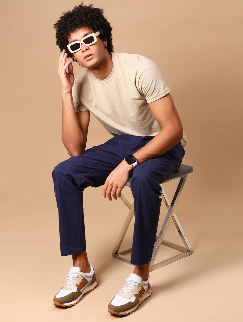 men blue solid mid rise full length track pant - 21959348 - Standard Image - 4