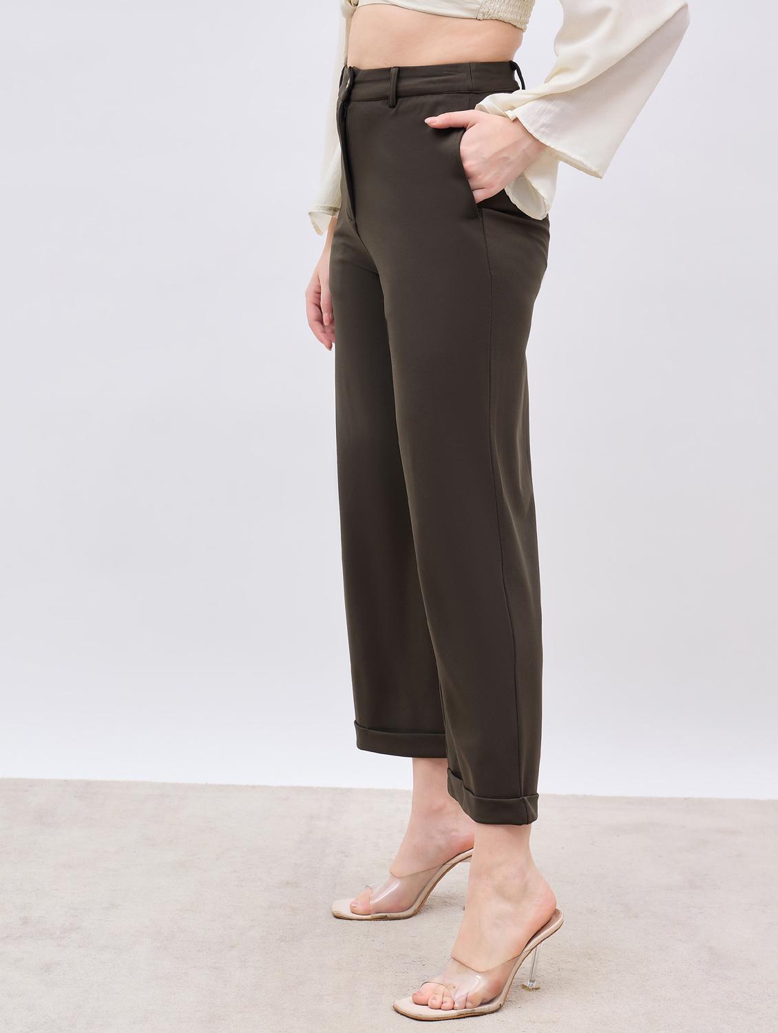 women olive solid wide leg trouser - 21959361 -  Standard Image - 1