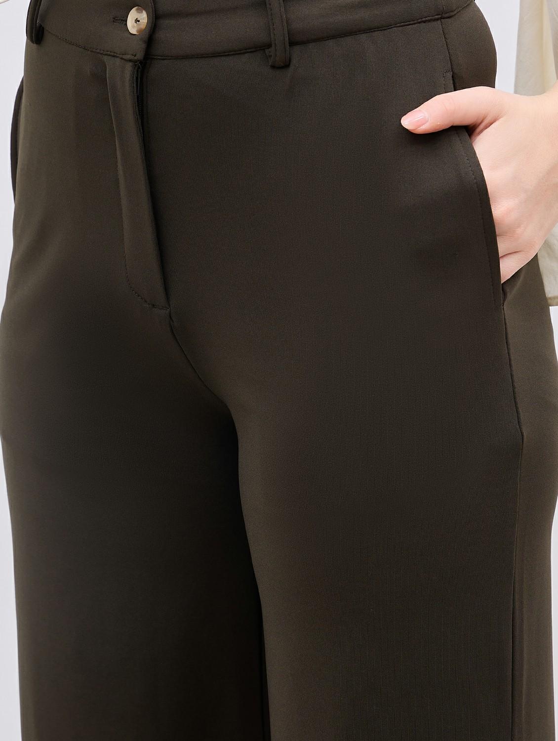 women olive solid wide leg trouser - 21959361 - Standard Image - 4