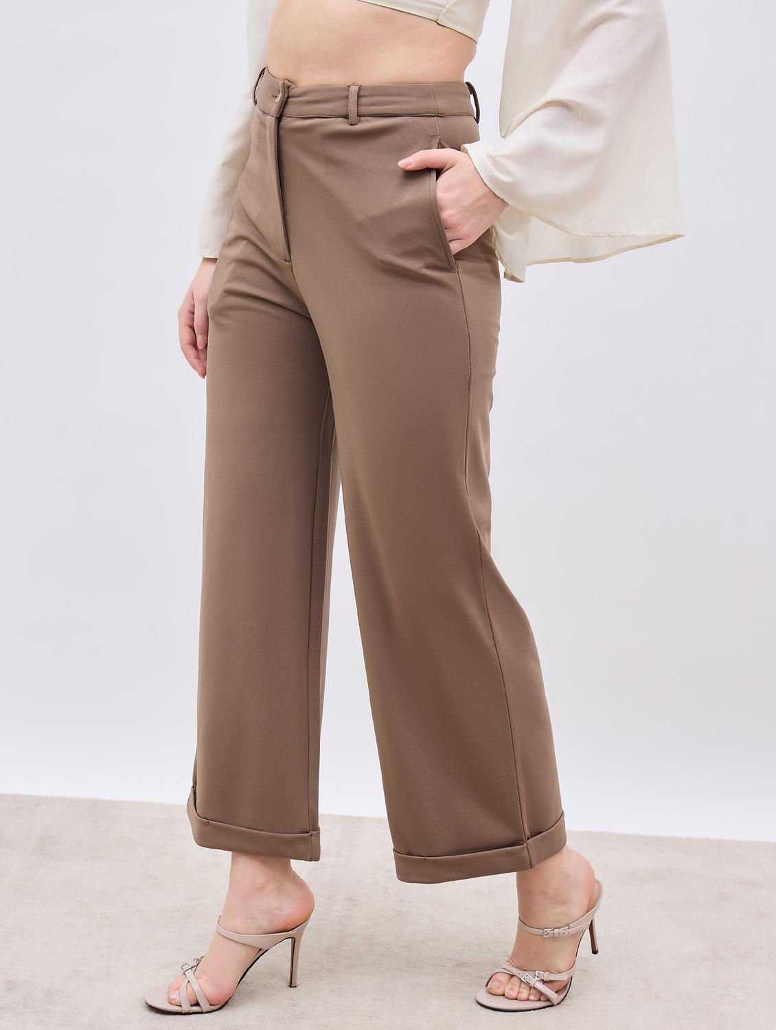women beige solid wide leg trouser - 21959362 - Standard Image - 1