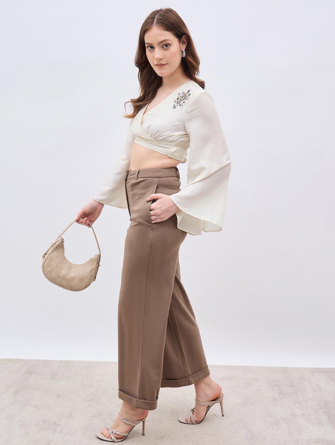 women beige solid wide leg trouser - 21959362 - Standard Image - 4