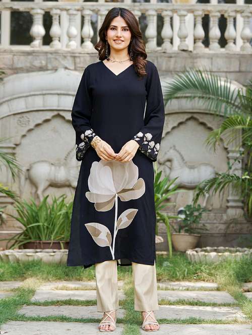 women floral printed long sleeve straight kurta - 21959401 -  Standard Image - 0