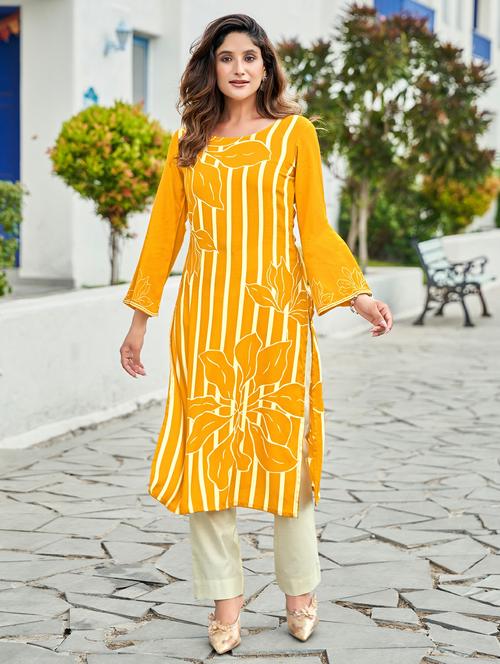 women printed long sleeve straight kurta - 21959402 - Standard Image - 0