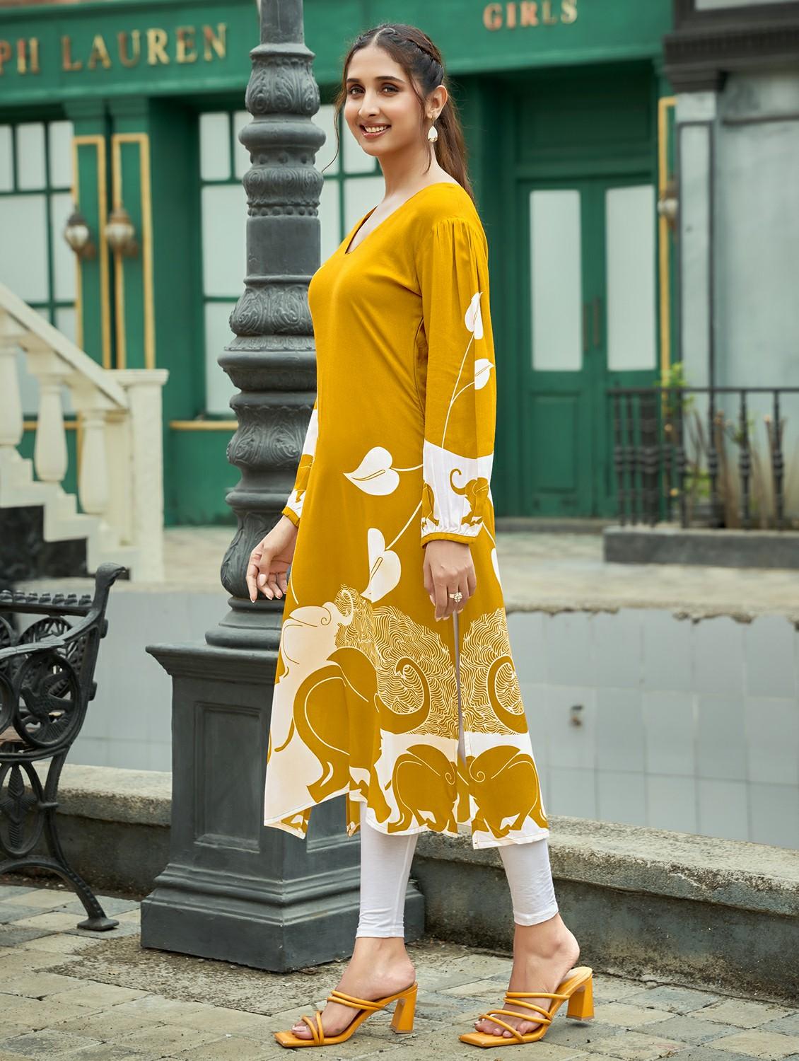 women printed long sleeve straight kurta - 21959404 - Standard Image - 1