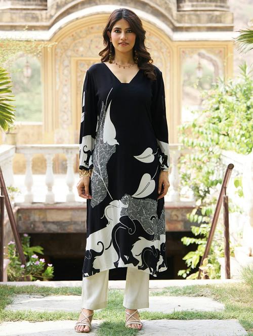 women printed long sleeve straight kurta - 21959405 -  Standard Image - 0