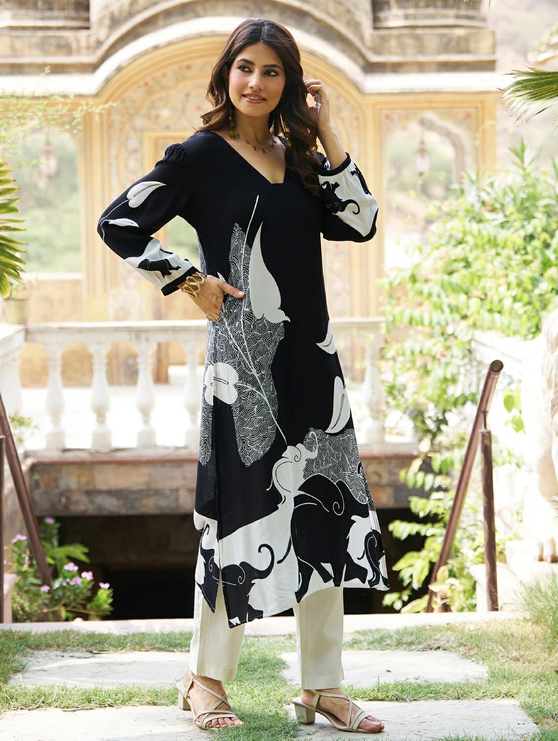 women printed long sleeve straight kurta - 21959405 - Standard Image - 1