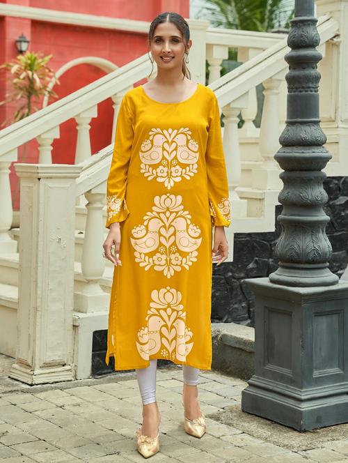 women printed long sleeve straight kurta - 21959406 -  Standard Image - 0