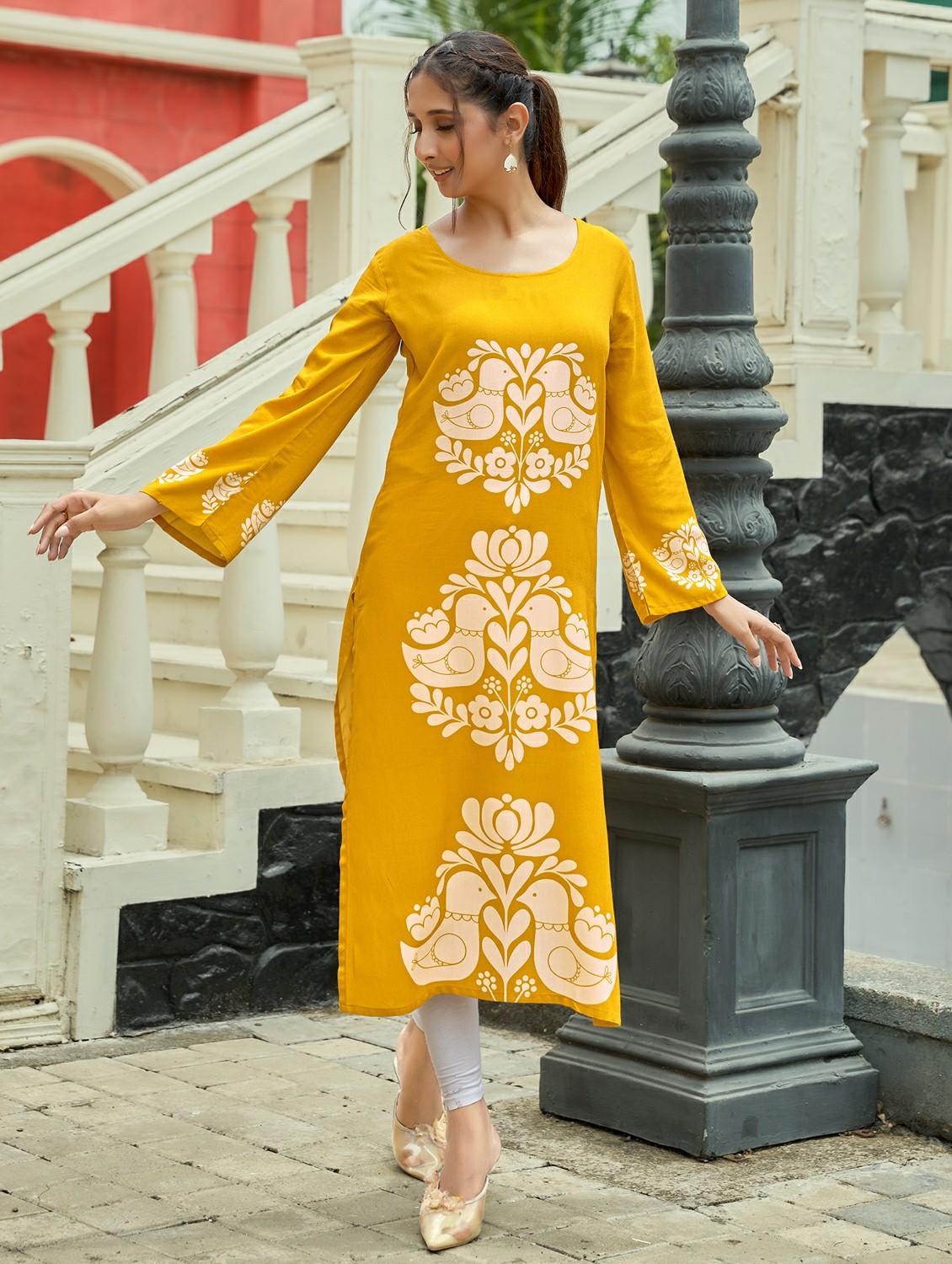 women printed long sleeve straight kurta - 21959406 - Standard Image - 1
