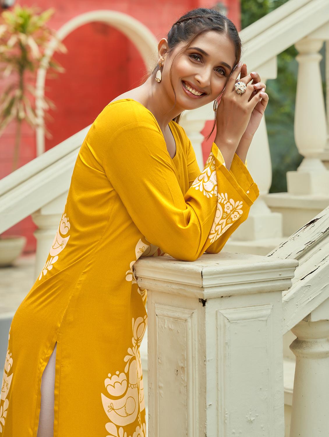 women printed long sleeve straight kurta - 21959406 - Standard Image - 4