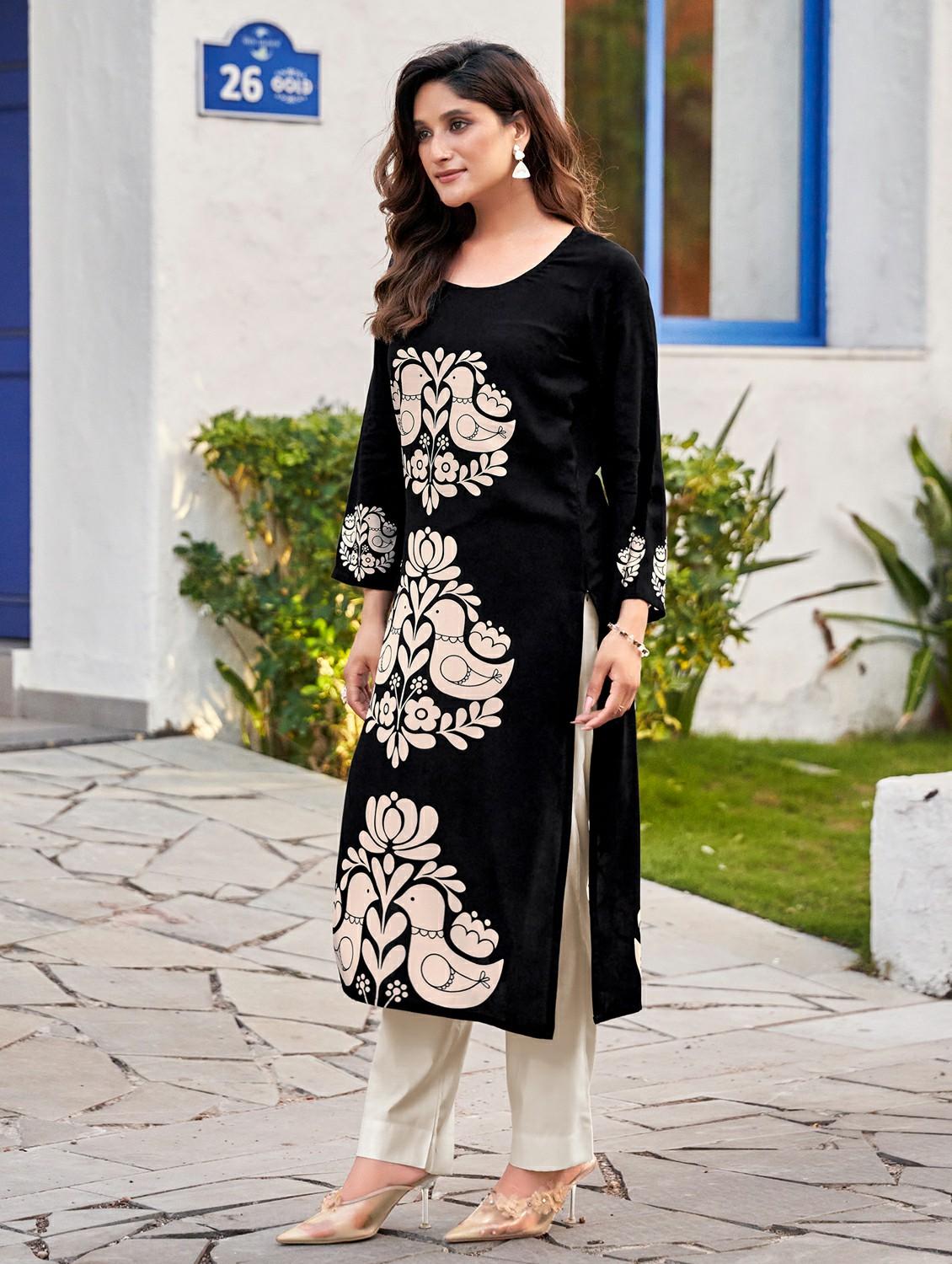 women printed long sleeve straight kurta - 21959407 - Standard Image - 1