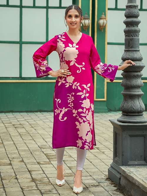 women floral printed long sleeve straight kurta - 21959410 -  Standard Image - 0