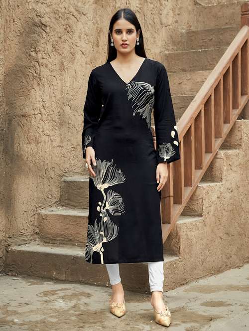 women floral printed long sleeve straight kurta - 21959412 -  Standard Image - 0