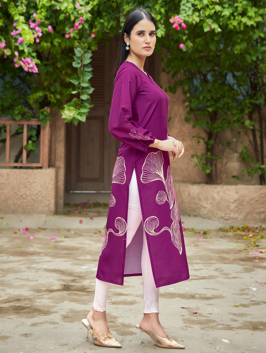 women printed long sleeve straight kurta - 21959414 -  Standard Image - 1