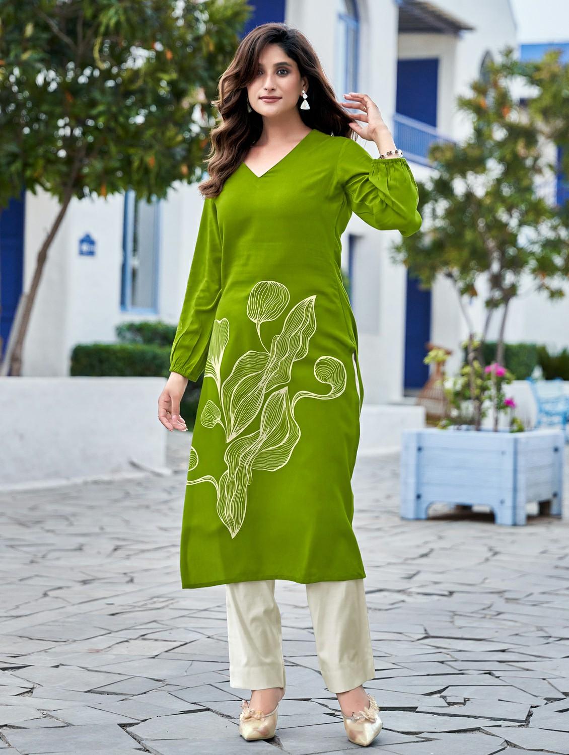 women printed long sleeve straight kurta - 21959415 -  Standard Image - 1