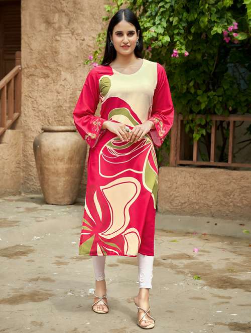 women printed long sleeve straight kurta - 21959416 -  Standard Image - 0