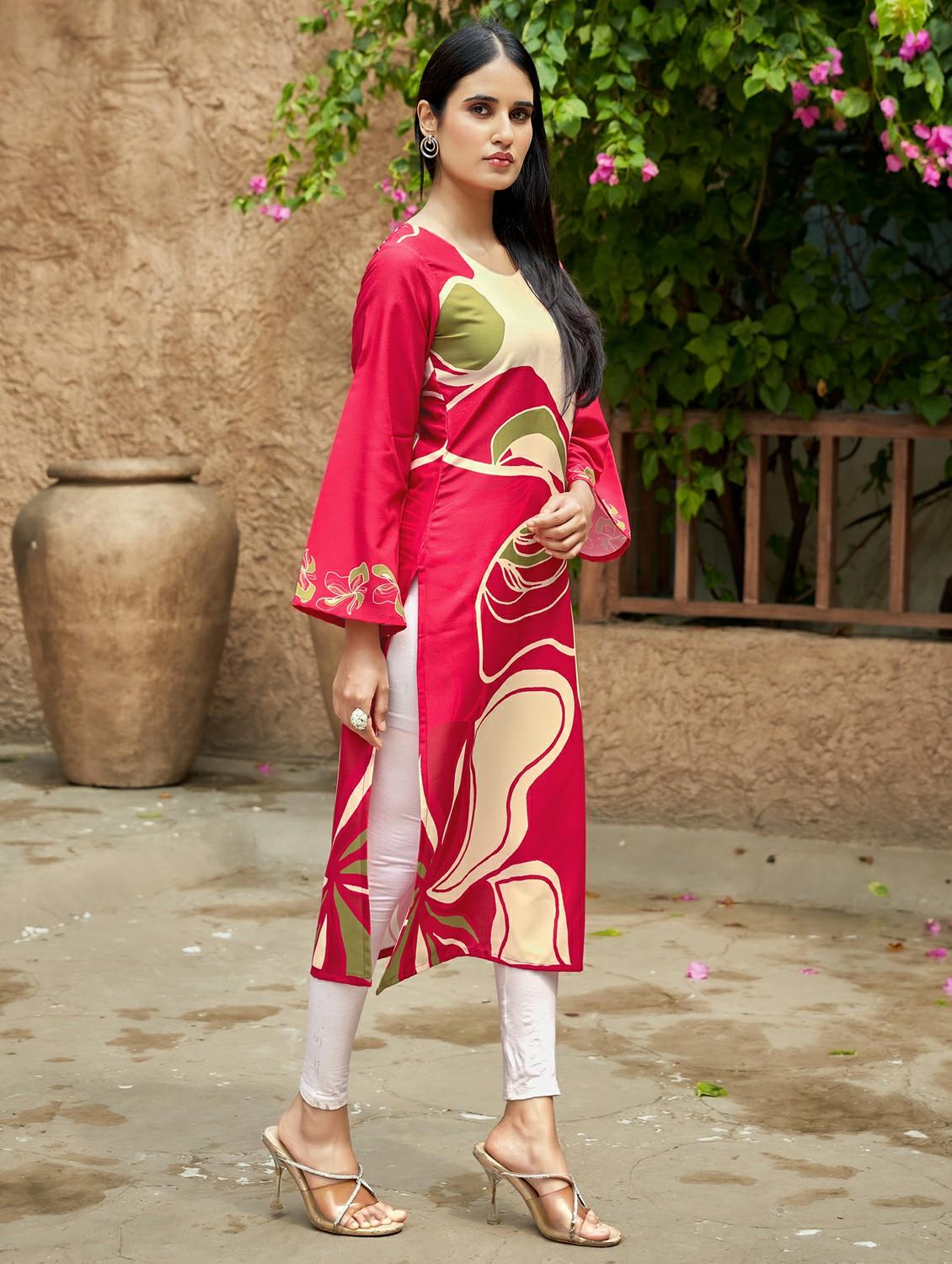 women printed long sleeve straight kurta - 21959416 -  Standard Image - 1