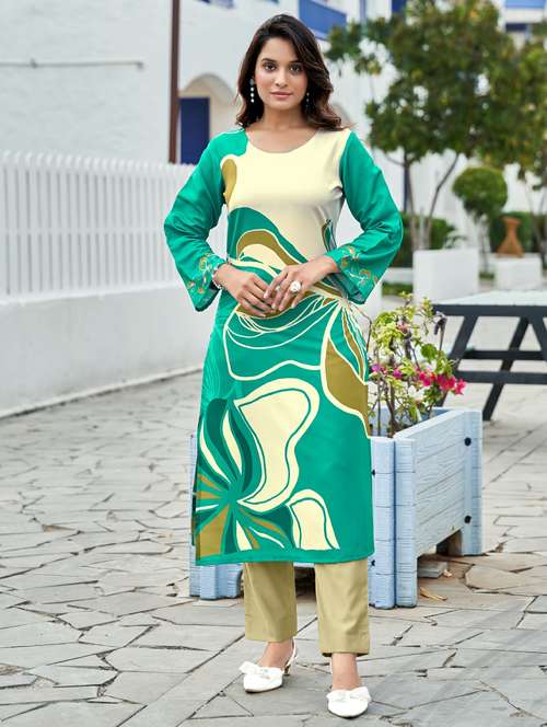 women printed long sleeve straight kurta - 21959417 -  Standard Image - 0