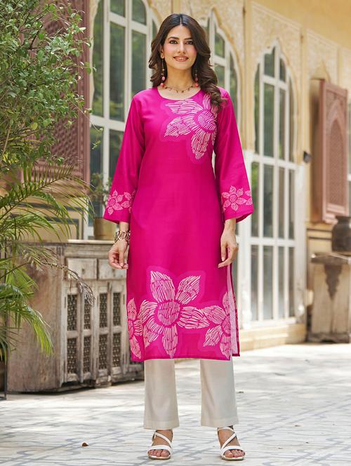 women floral printed long sleeve straight kurta - 21959418 - Standard Image - 0