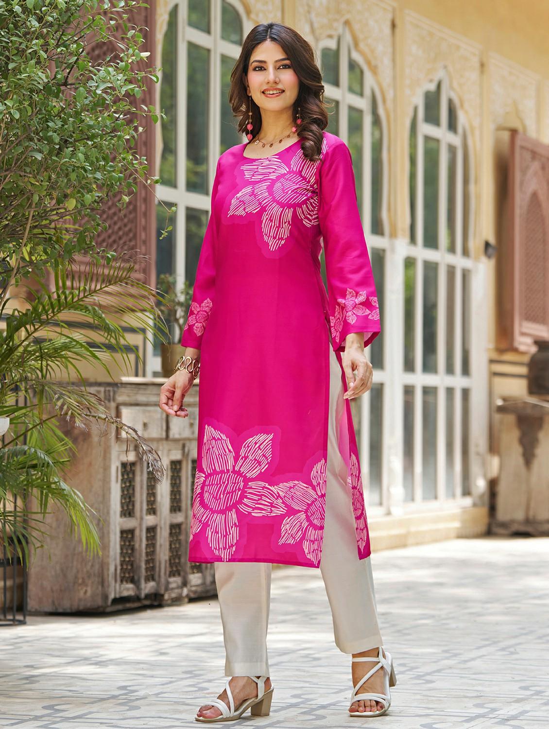 women floral printed long sleeve straight kurta - 21959418 - Standard Image - 1