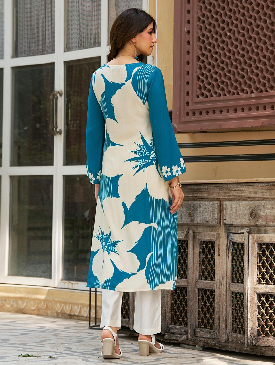 women floral printed long sleeve straight kurta - 21959419 - Standard Image - 4