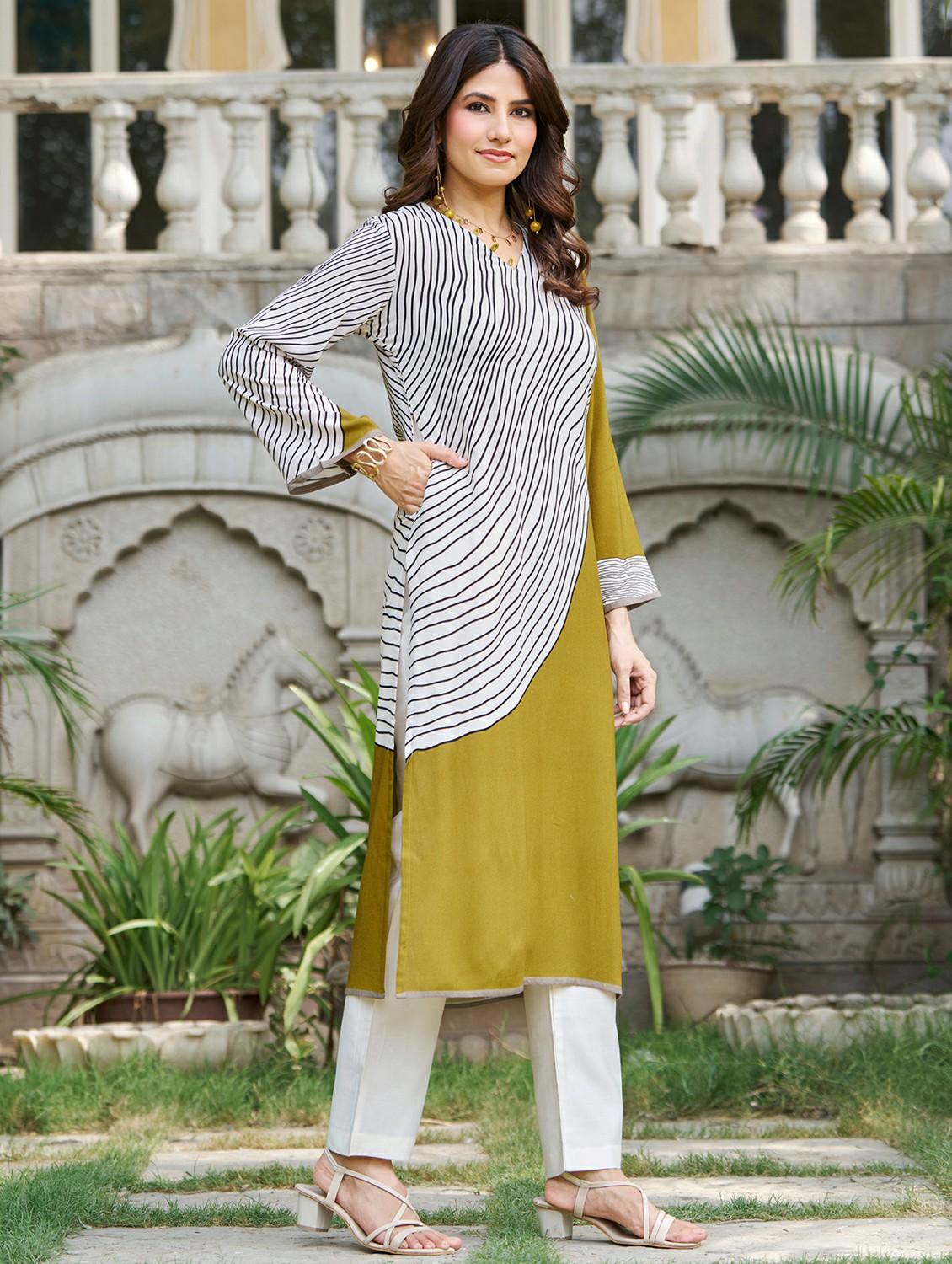 women printed long sleeve straight kurta - 21959420 - Standard Image - 1