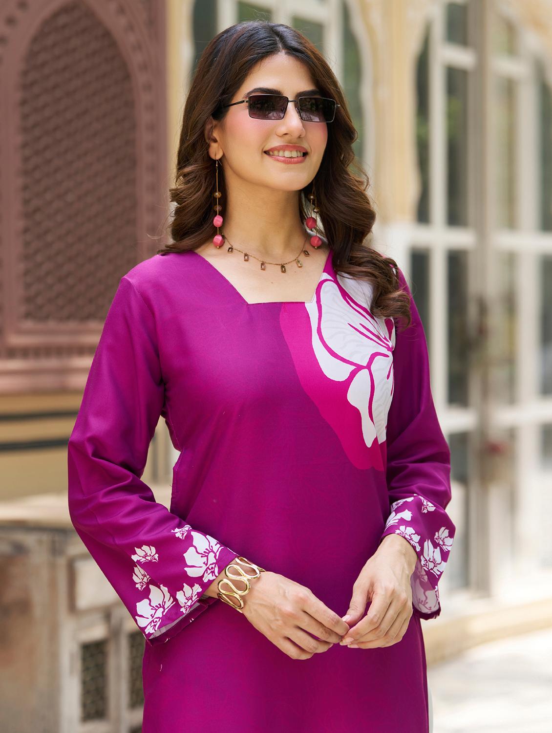 women floral printed long sleeve straight kurta - 21959421 - Standard Image - 4
