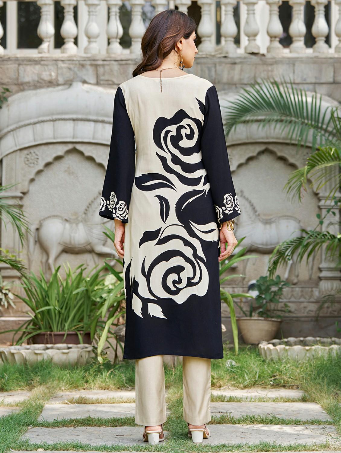 women floral printed long sleeve straight kurta - 21959423 - Standard Image - 4
