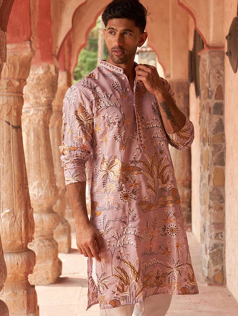 men embroidered mandarin neck long kurta - 21959431 -  Standard Image - 1