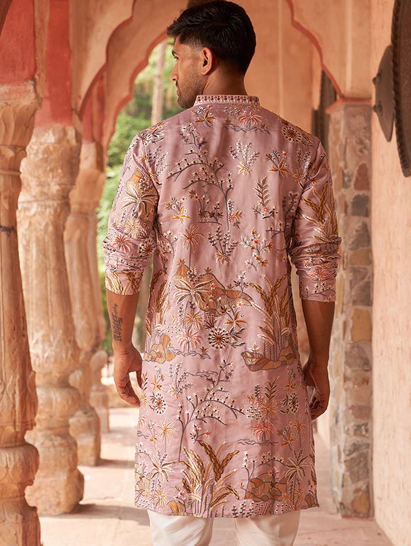 men embroidered mandarin neck long kurta - 21959431 - Standard Image - 4