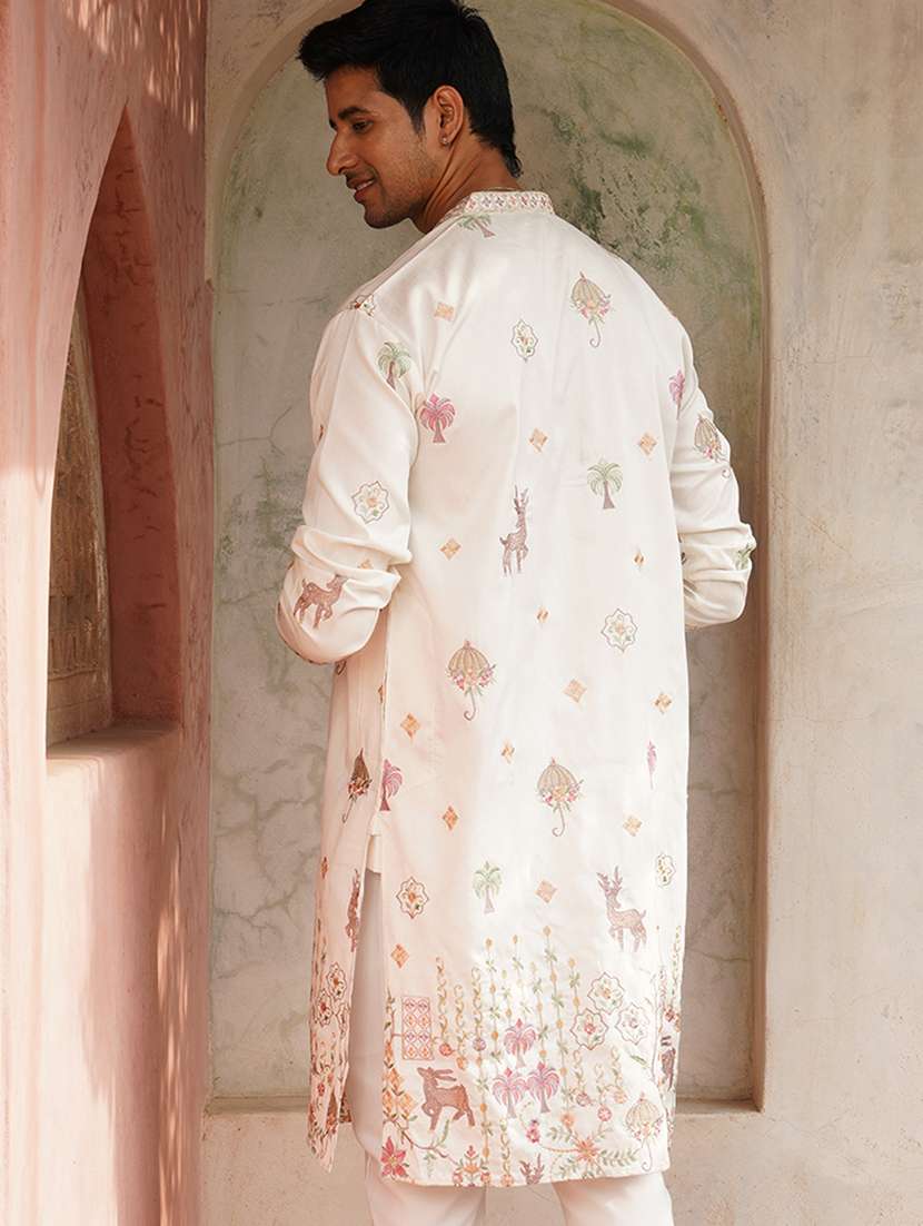 men embroidered mandarin neck long kurta - 21959432 -  Standard Image - 4