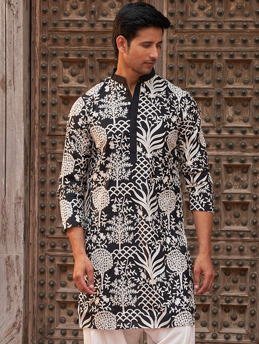 men embroidered mandarin neck long kurta - 21959434 - Standard Image - 4