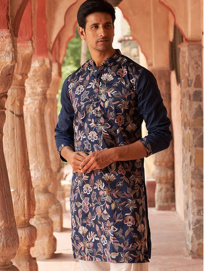 men embroidered mandarin neck long kurta - 21959436 - Standard Image - 4