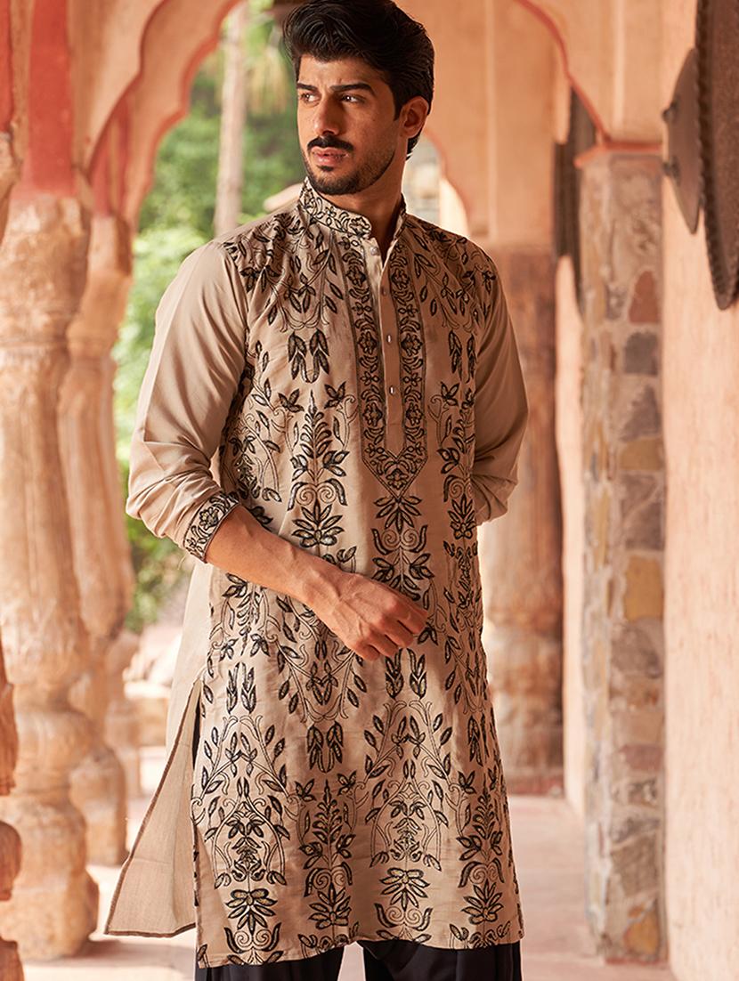 men embroidered mandarin neck long kurta - 21959437 - Standard Image - 4