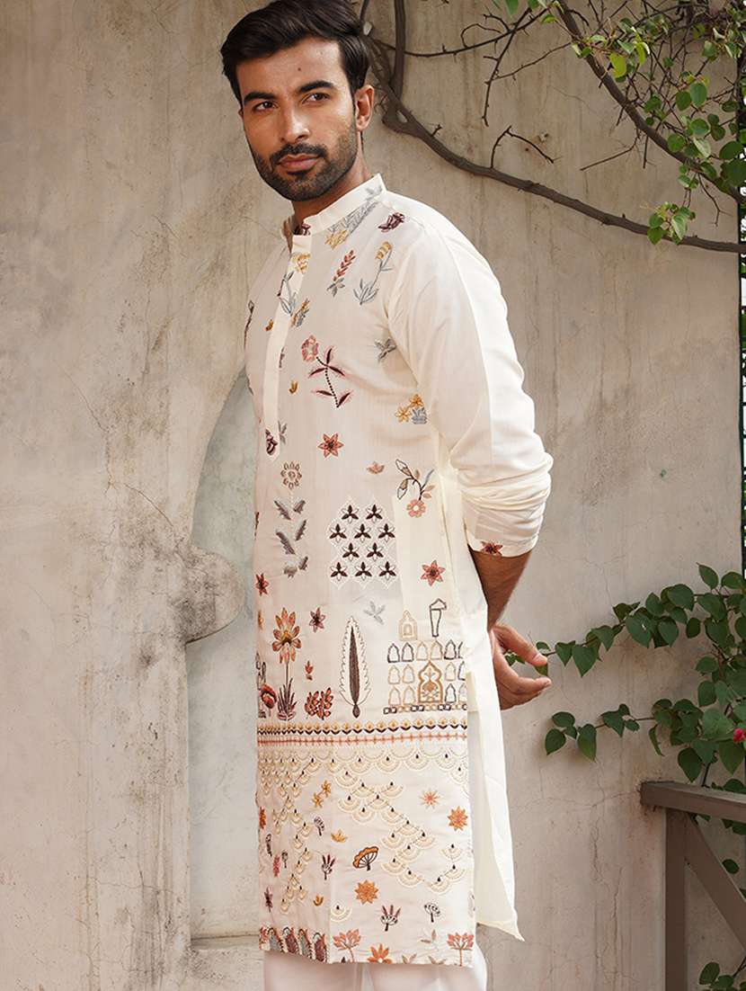 men embroidered mandarin neck long kurta - 21959440 -  Standard Image - 1