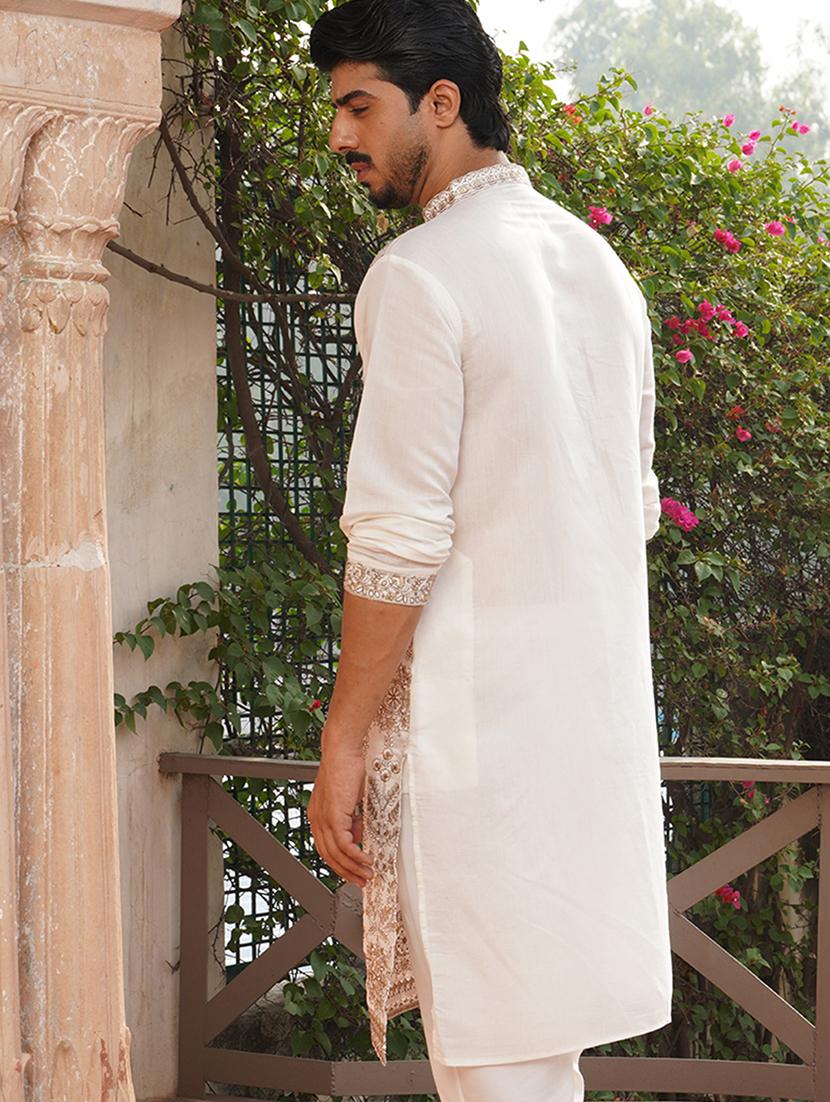 men embroidered mandarin neck long kurta - 21959441 - Standard Image - 4