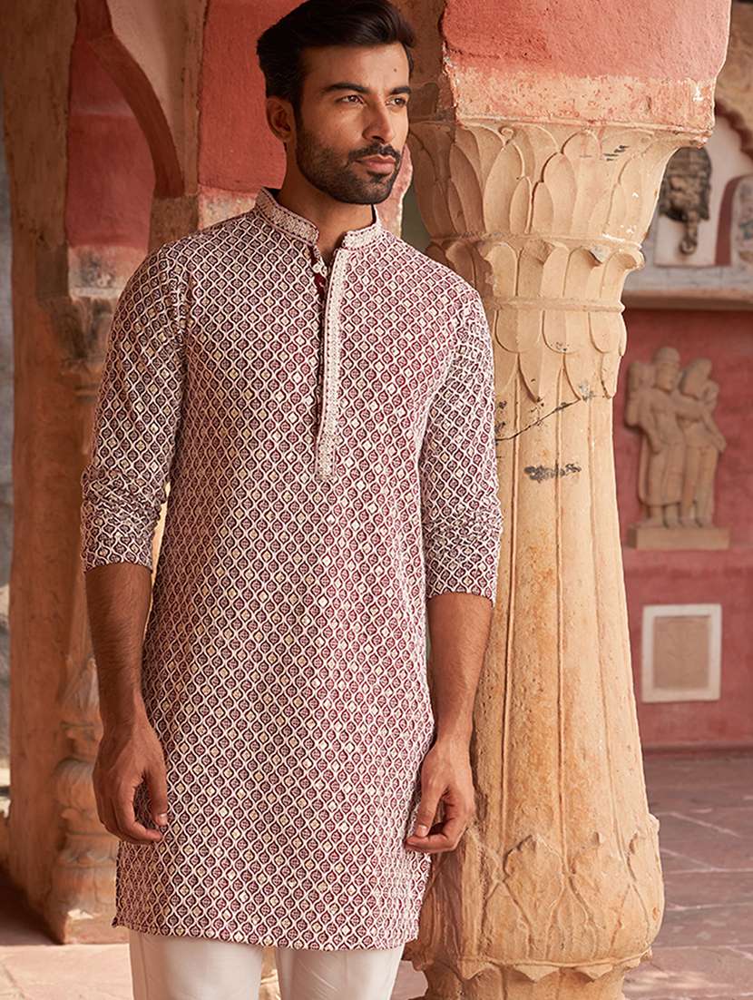 men embroidered mandarin neck long kurta - 21959443 -  Standard Image - 1