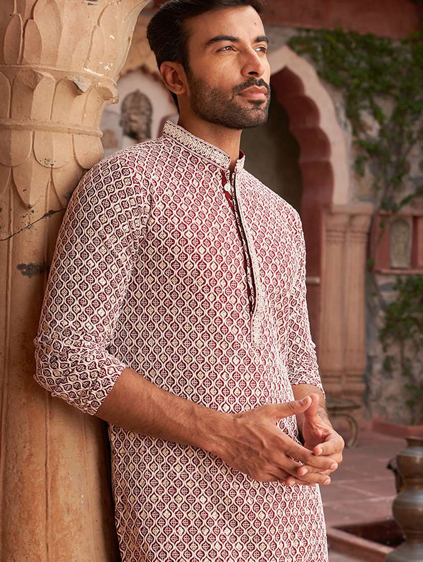 men embroidered mandarin neck long kurta - 21959443 -  Standard Image - 4