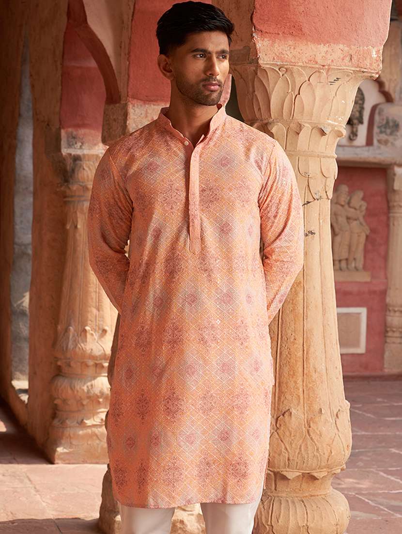 men embroidered mandarin neck long kurta - 21959444 -  Standard Image - 1