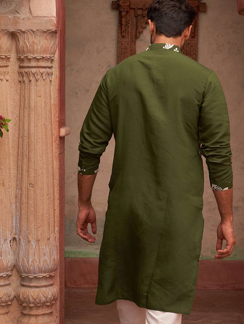 men embroidered mandarin neck long kurta - 21959445 - Standard Image - 4