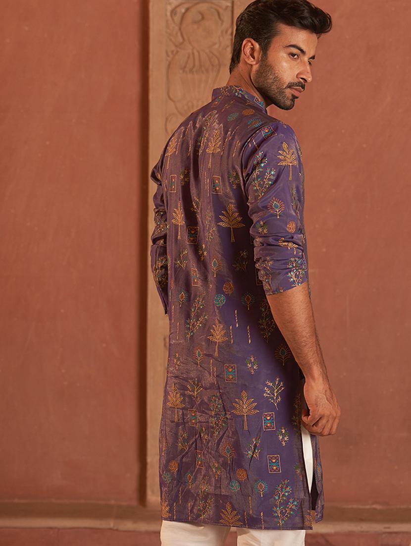 men embroidered mandarin neck long kurta - 21959446 - Standard Image - 4