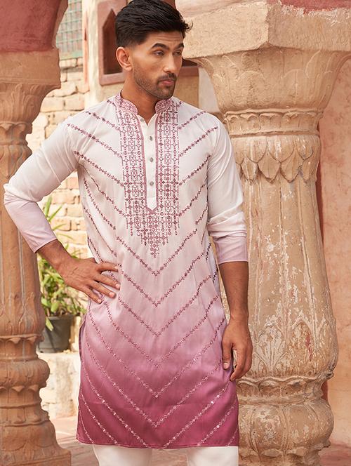 men embroidered mandarin neck long kurta - 21959448 - Standard Image - 0