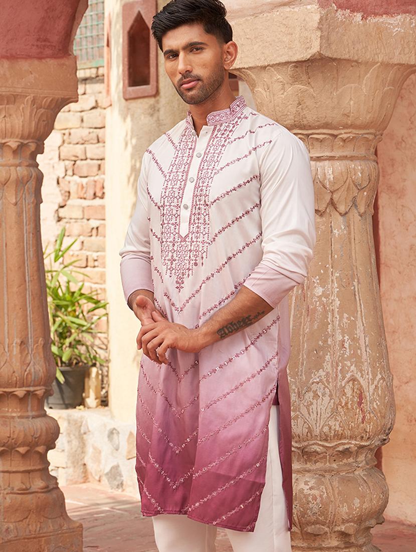 men embroidered mandarin neck long kurta - 21959448 - Standard Image - 1