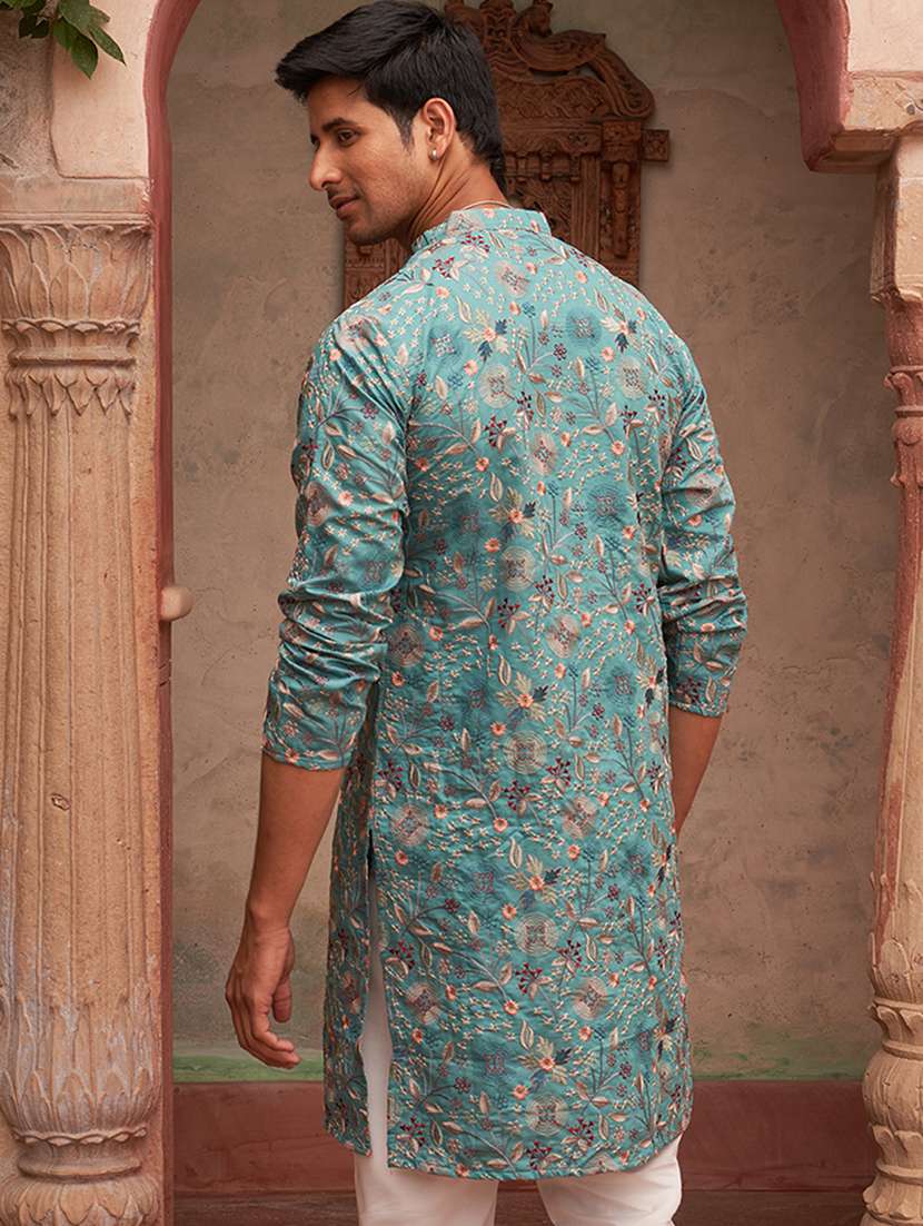 men embroidered mandarin neck long kurta - 21959449 -  Standard Image - 4