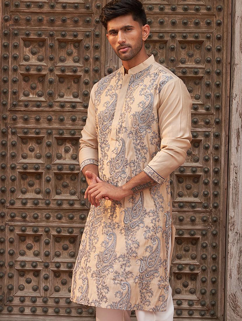 men embroidered mandarin neck long kurta - 21959450 - Standard Image - 1