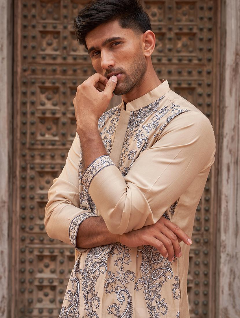 men embroidered mandarin neck long kurta - 21959450 - Standard Image - 4