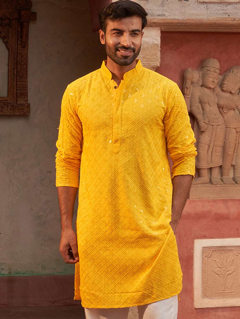 men embroidered mandarin neck long kurta - 21959453 -  Standard Image - 4