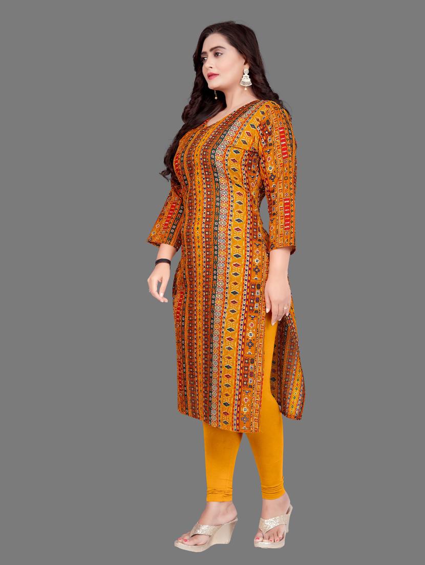 women printed three quarter sleeve straight kurta - 21959462 - Standard Image - 1