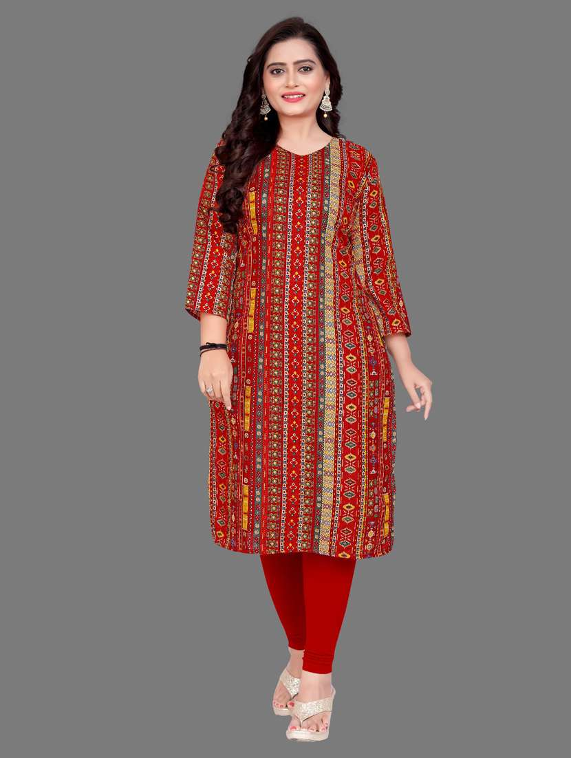 women printed three quarter sleeve straight kurta - 21959463 - Zoom Image - 0