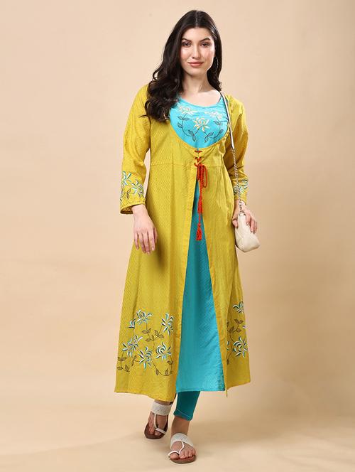 women self design long sleeve layered kurta - 21959464 - Standard Image - 0