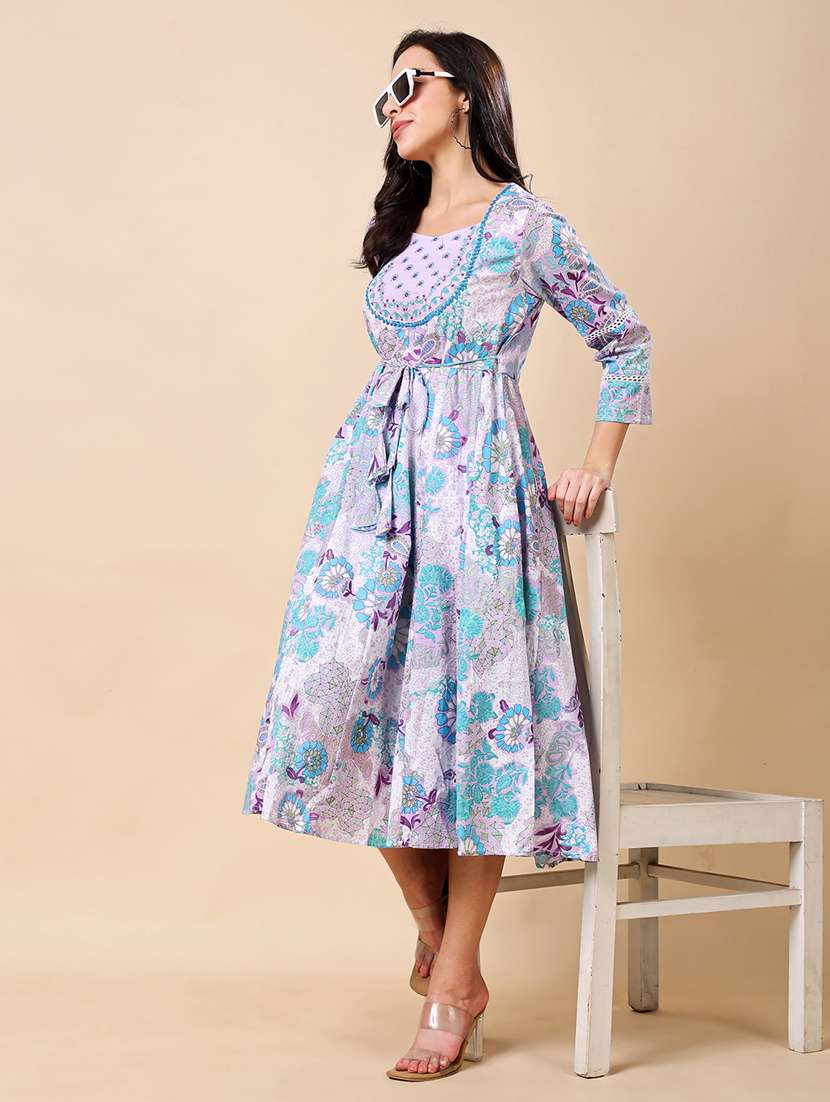 women floral three quarter sleeve ethnic dress